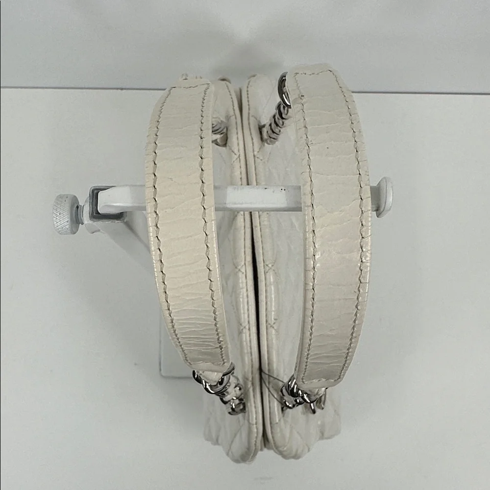 Authenticated CHANEL Mademoiselle Shoulder Chain Bag- White/Silver - Picture 7 of 17